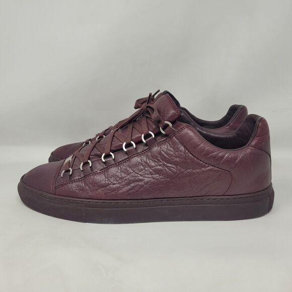 Balenciaga Arena Low Shoes Mens EU45 US12 Burgundy Red Leather Lace Up Casual - Picture 8 of 12